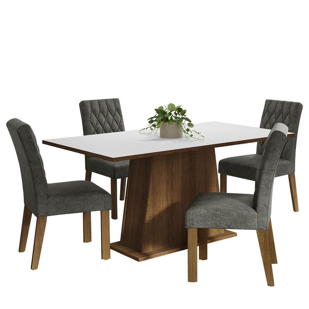 Conjunto Sala De Jantar Mesa Tampo De Madeira 4 Cadeiras Rustic/branco/silver - 2