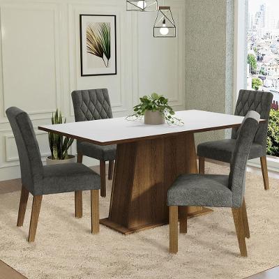 Conjunto de Jantar Ashley 4 Lugares Tampo em MDP com Cadeiras Estofadas Rustic Silver