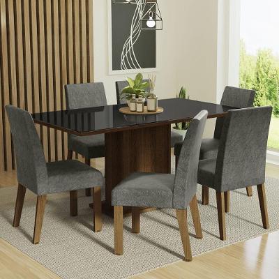 Conjunto de Jantar Alexis 6 Lugares Tampo em MDP e Vidro com Cadeiras Estofadas Suede Silver Marrom