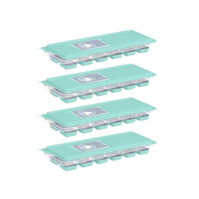 Kit 4 Formas De Gelo Com Tampa Enche Fácil Base Em Silicone Verde