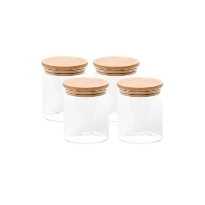 Kit Conjunto 4 Porta Mantimentos Herméticos Bambu 520ml Transparente