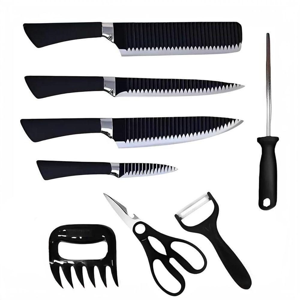 Jogo De Facas Conjunto 8 Peças Aço Inox Garra Tesoura Cozinha - 1