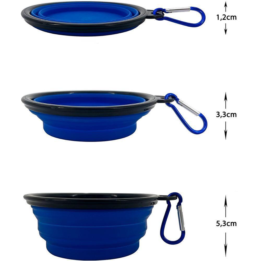 Comedouro Bebedouro Dobrável Com Gancho Portátil Pet Azul - 3