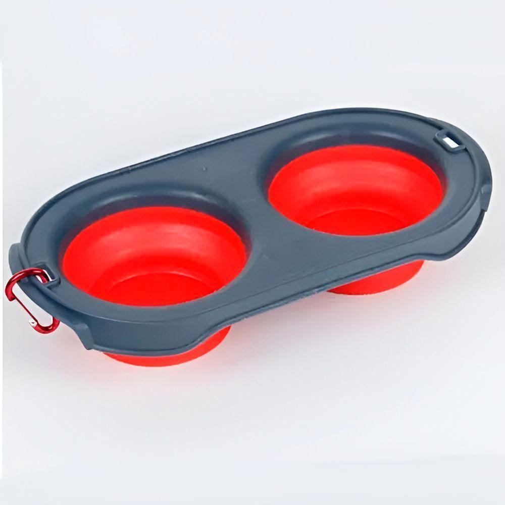 Comedouro Duplo Retrátil Portátil Com Gancho Cães Gatos - 1