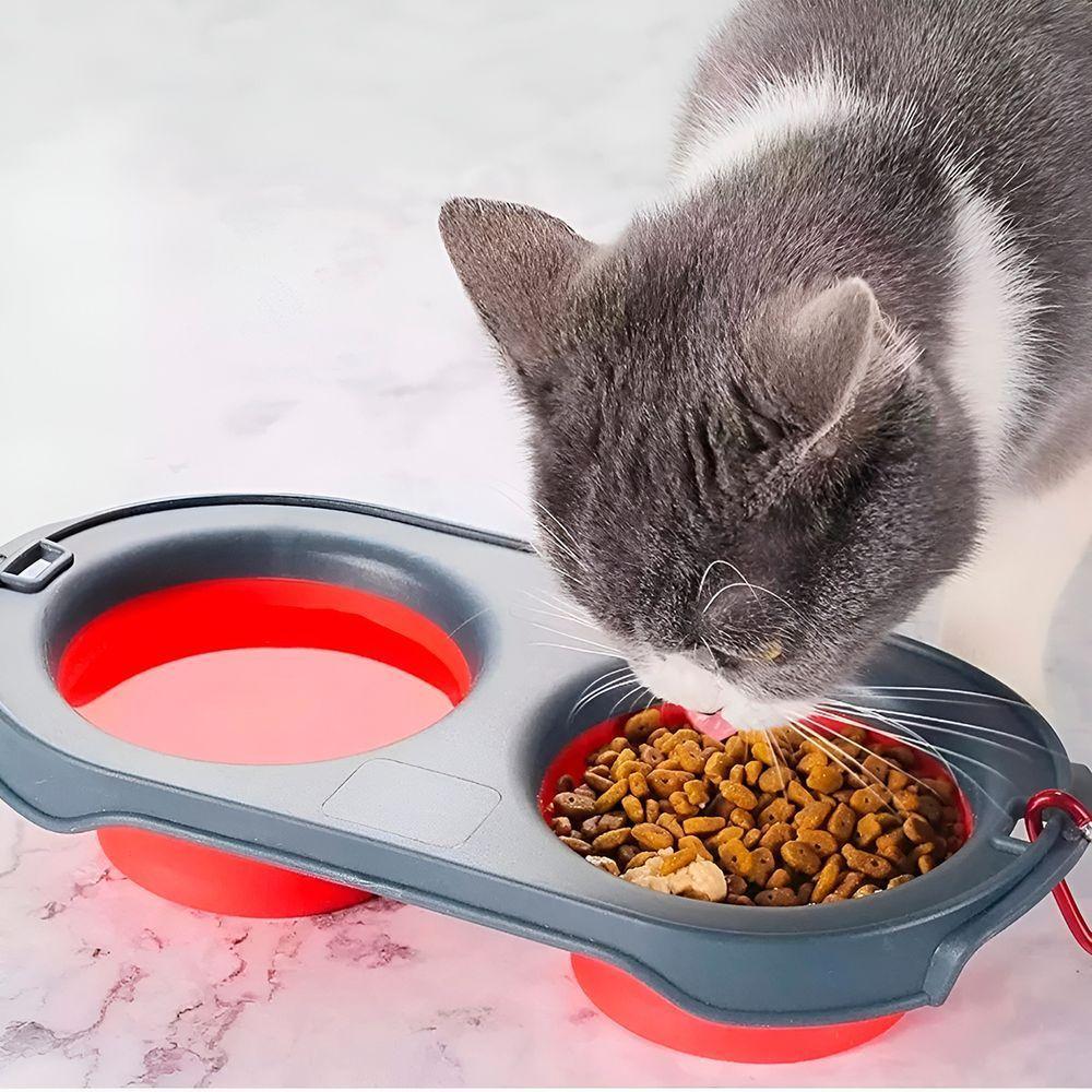 Comedouro Duplo Retrátil Portátil Com Gancho Cães Gatos - 3