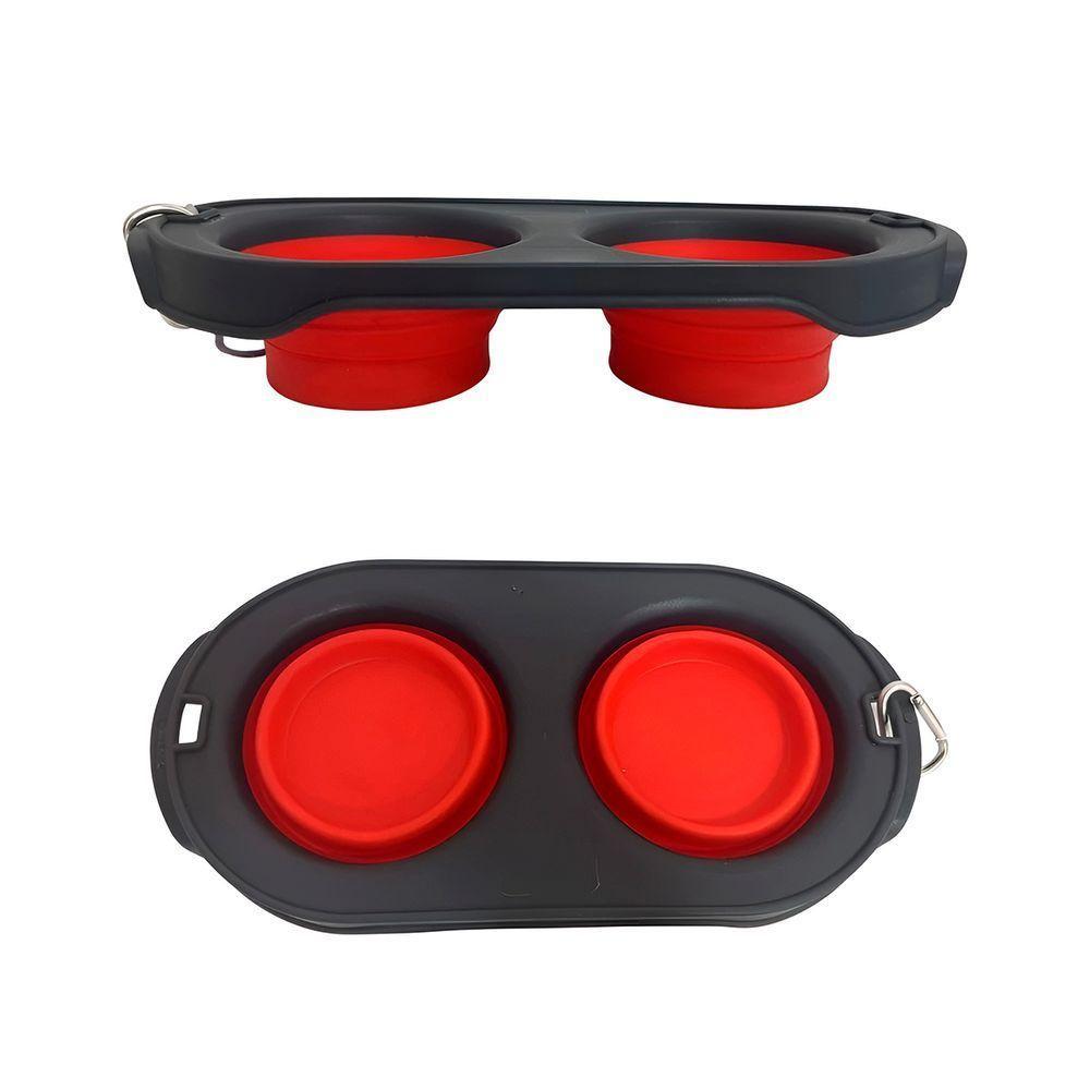 Comedouro Duplo Retrátil Portátil Com Gancho Cães Gatos - 5