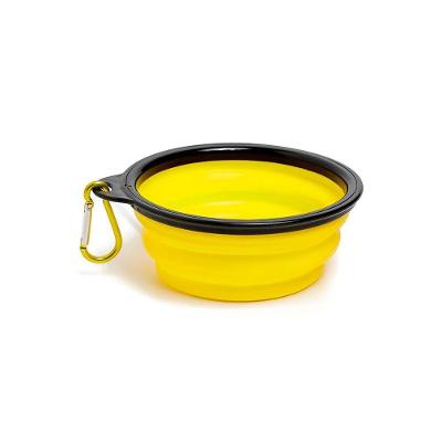 Comedouro Bebedouro Dobrável Com Gancho Portátil Pet Amarelo