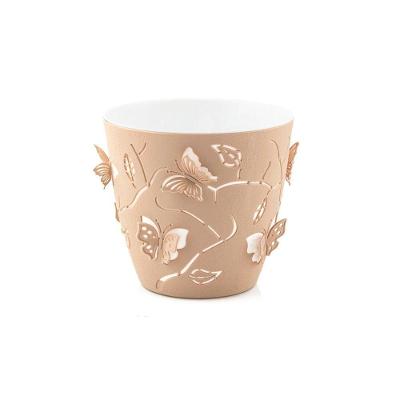Cachepot Plantas E Flores Borboleta 3d 1,4 Litros Plasvale Marrom