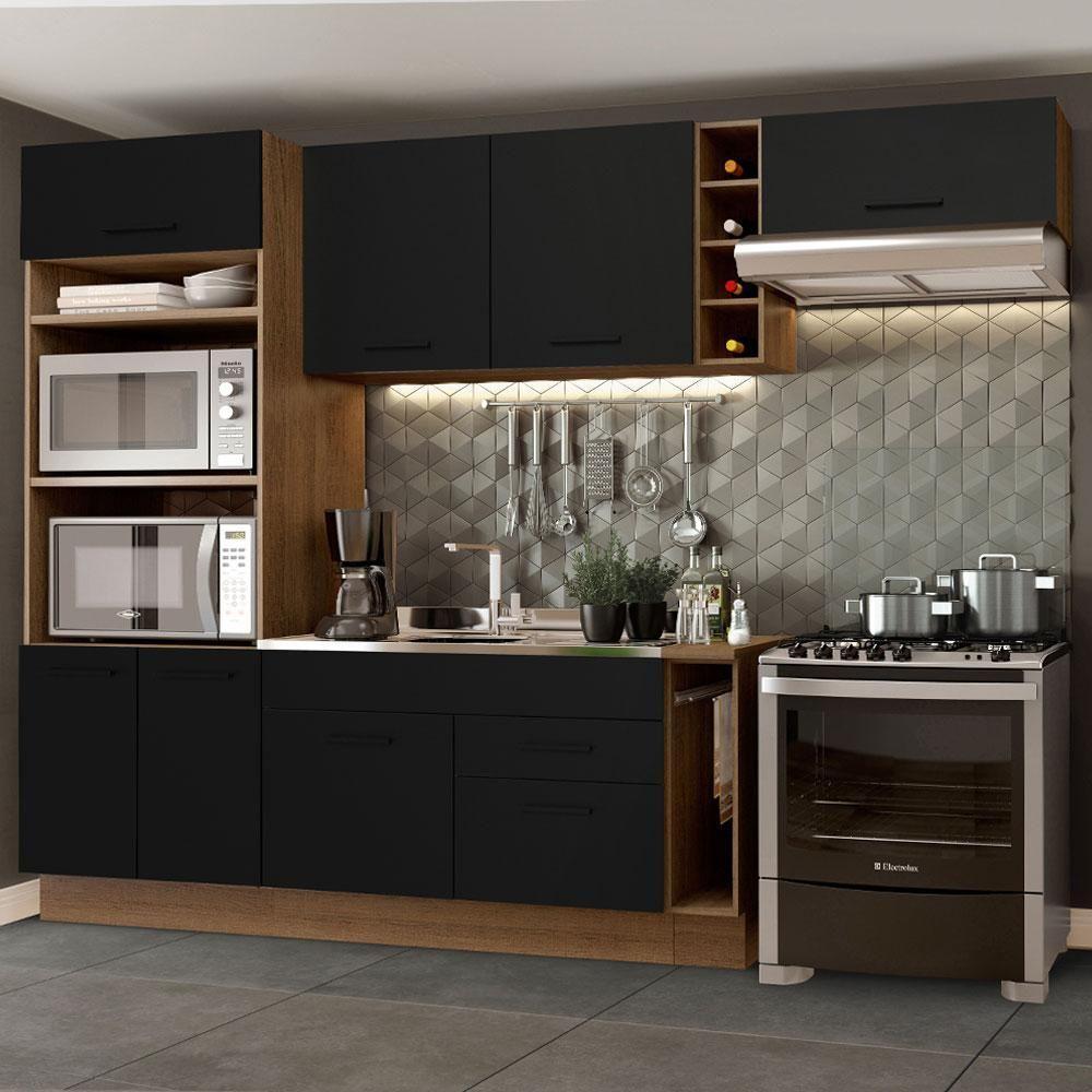 Cozinha Completa Madesa Agata Armário e Balcão Rustico Preto - 2
