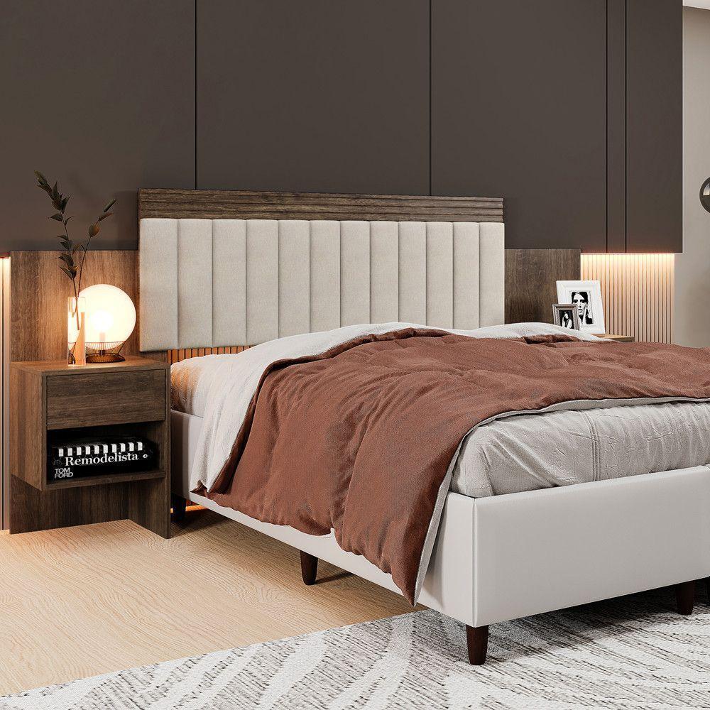 Cabeceira Extensiva Estofada Com 2 Mesas De Cabeceira Master Imbuia - 2