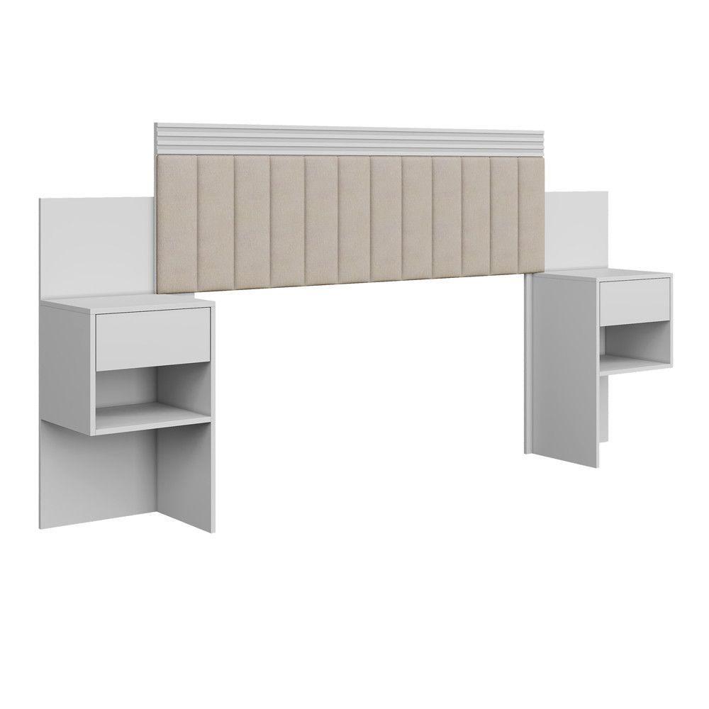 Cabeceira Extensiva Estofada Com 2 Mesas De Cabeceira Master Branco - 1
