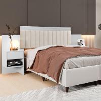 Cabeceira Extensiva Estofada Com 2 Mesas De Cabeceira Master Branco - 2