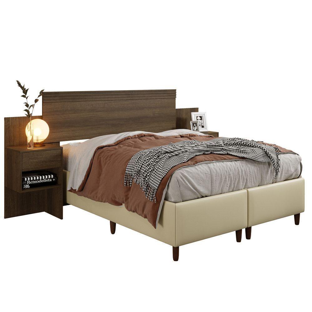 Cabeceira Extensiva Box Manchester Com 2 Mesas De Cabeceira Imbuia - 1