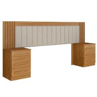 Cabeceira Extensiva Estofada Ripada Com 2 Mesas De Cabeceira Cinamomo - 1