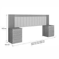 Cabeceira Extensiva Estofada Ripada Com 2 Mesas De Cabeceira Cinamomo - 2