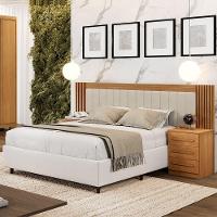 Cabeceira Extensiva Estofada Ripada Com 2 Mesas De Cabeceira Cinamomo - 3