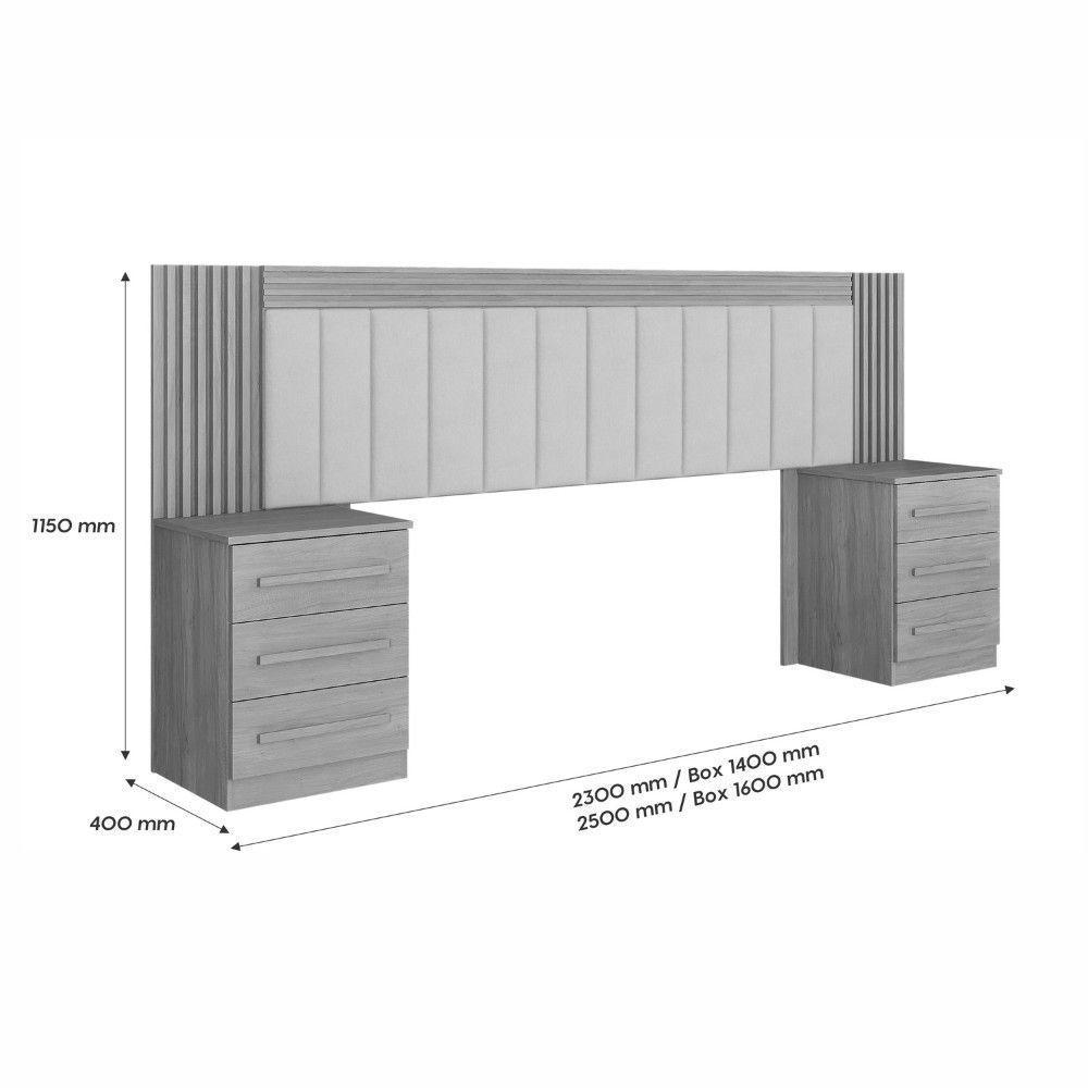 Cabeceira Extensiva Estofada Ripada Com 2 Mesas De Cabeceira Cinamomo Off - 3