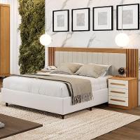 Cabeceira Extensiva Estofada Ripada Com 2 Mesas De Cabeceira Cinamomo Off - 2