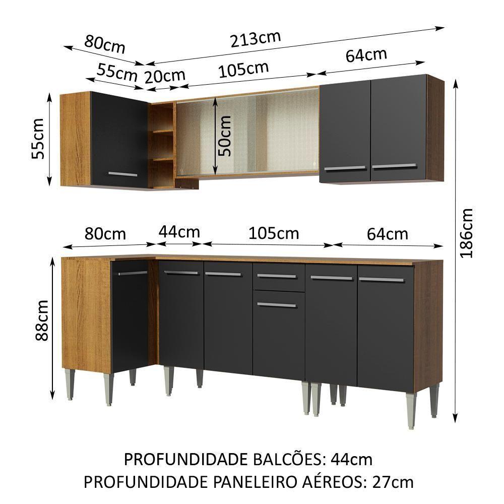 Cozinha Completa De Canto Madesa Emilly Point Com Balcão E Armário Vidro Rustic-preto - 6