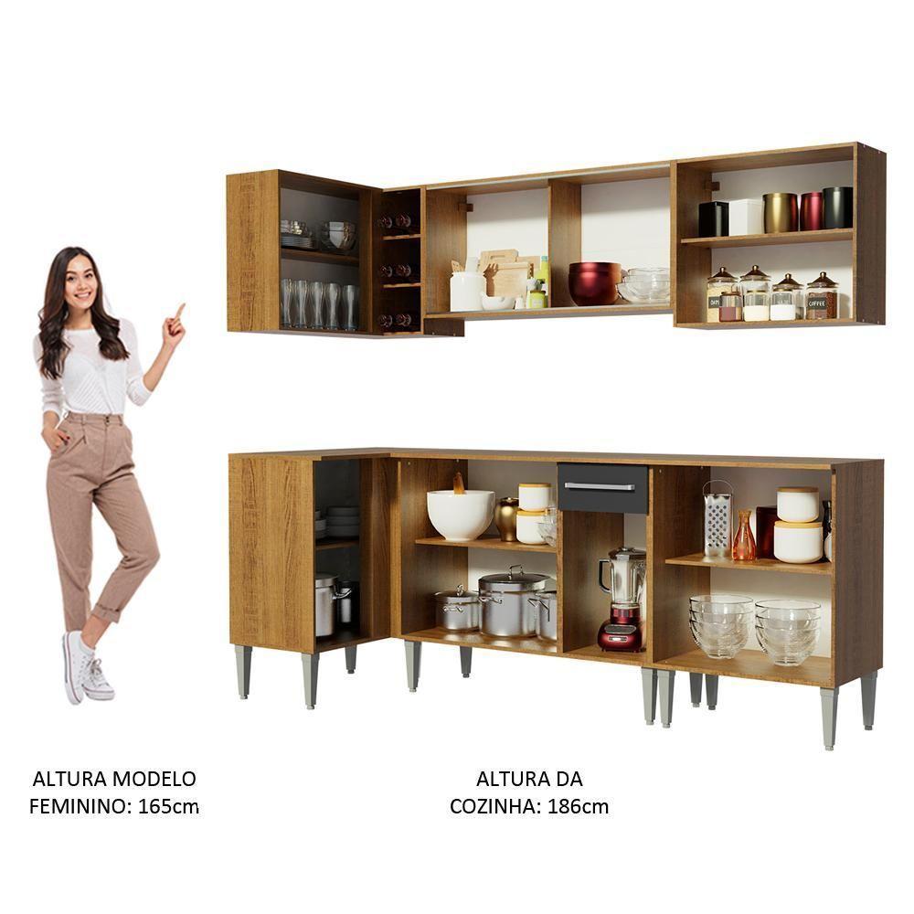 Cozinha Completa De Canto Madesa Emilly Point Com Balcão E Armário Vidro Rustic-preto - 8