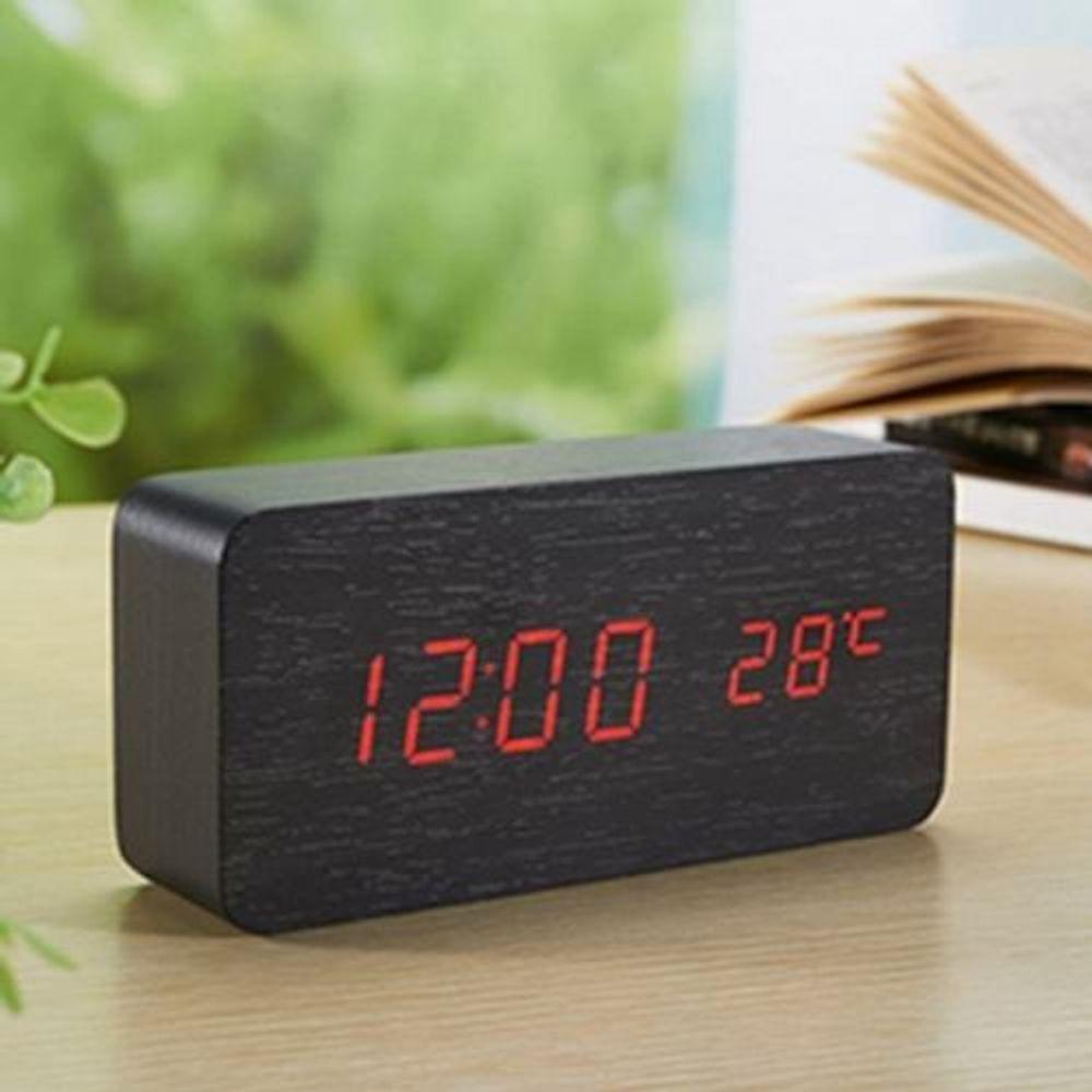 Relogio Despertador Mesa Digital Madeira Com Sound Control Preto - 2