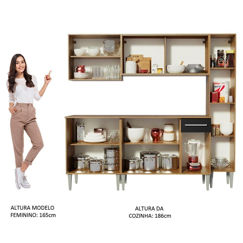 Cozinha Completa Madesa Emilly West Com Balcão Armário Vidro Reflex E Paneleiro - Rustic/Preto - 6