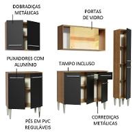 Cozinha Completa Madesa Emilly West Com Balcão Armário Vidro Reflex E Paneleiro - Rustic/Preto - 5