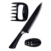 Kit 3 Peças Para Churrasco Faca Garra Amolador Preto - 1