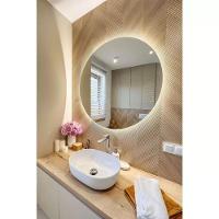 Espelho Redondo De Parede Para Banheiro Com Led Claro 50x50 Com Fonte Bivolt Branca - 1