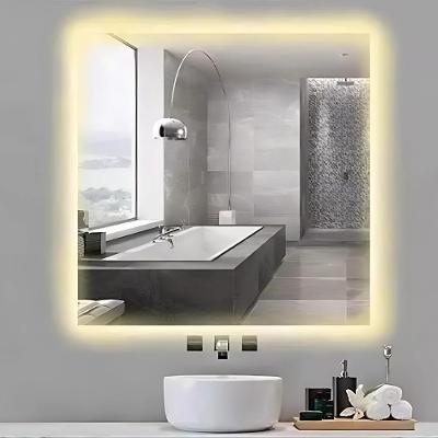 Espelho Decorativo 60x60 Quadrado Para Banheiro Com Led Amarelo Acompanha Fonte Bivolt Amarelo