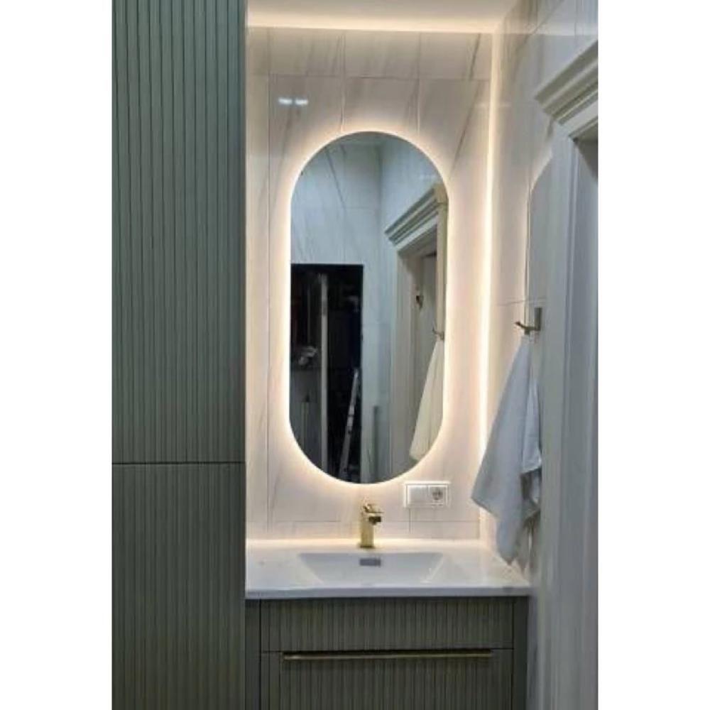 Espelho De Parede Decorativo Grande Oval Com Led Claro 90x45 Com Fonte Bivolt Branca - 1