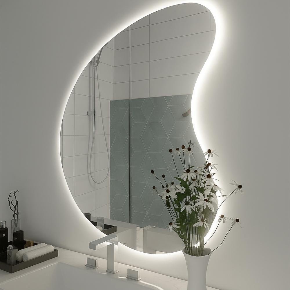 Espelho 60x40 Com Led Claro Organico Forma Irregular Com Fonte Bivolt Branca - 1