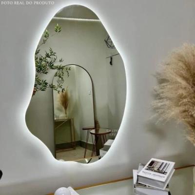 Espelho Decorativo Com Led Amarelo 65x45 Organico Abstrato Com Fonte Bivolt Amarelo