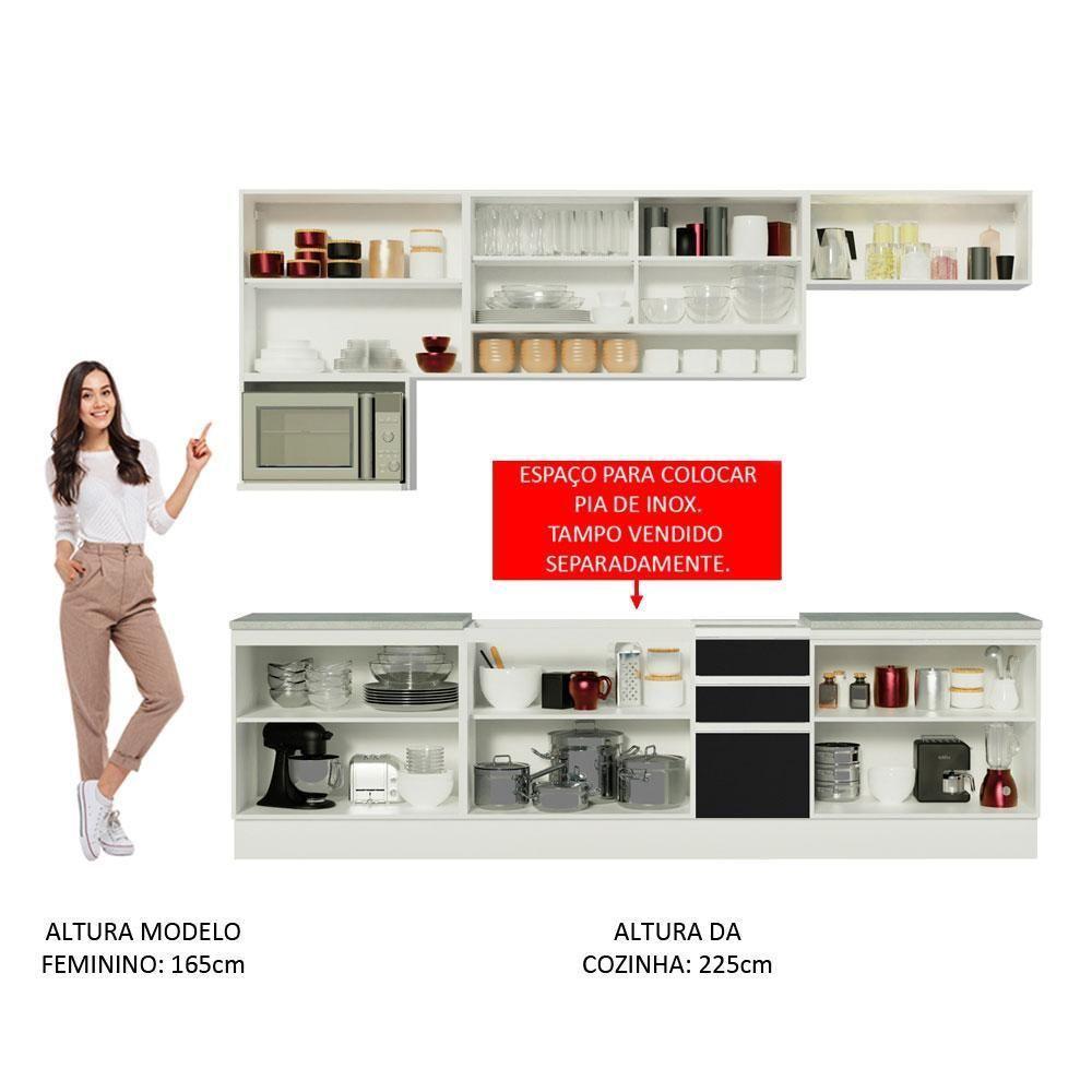 Cozinha Completa Armário Balcão Branco/preto/rustic Madesa - 9