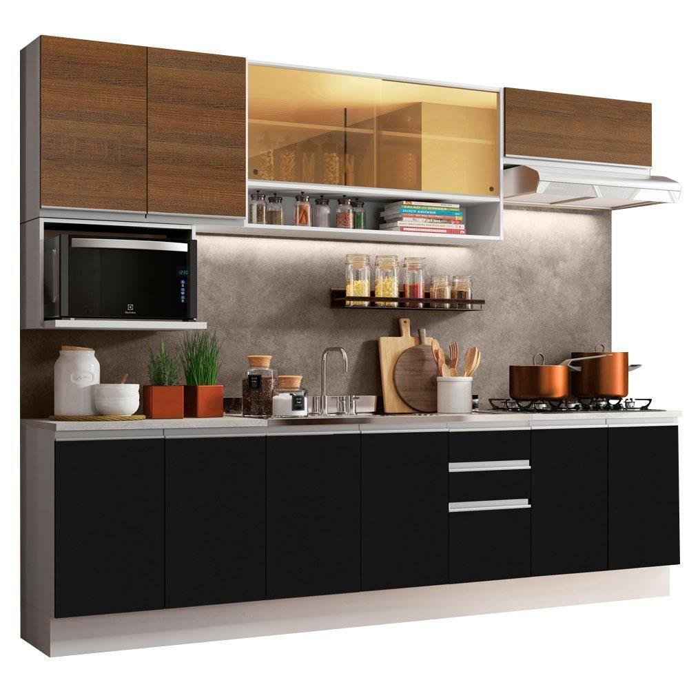 Cozinha Completa Armário Balcão Branco/preto/rustic Madesa - 2
