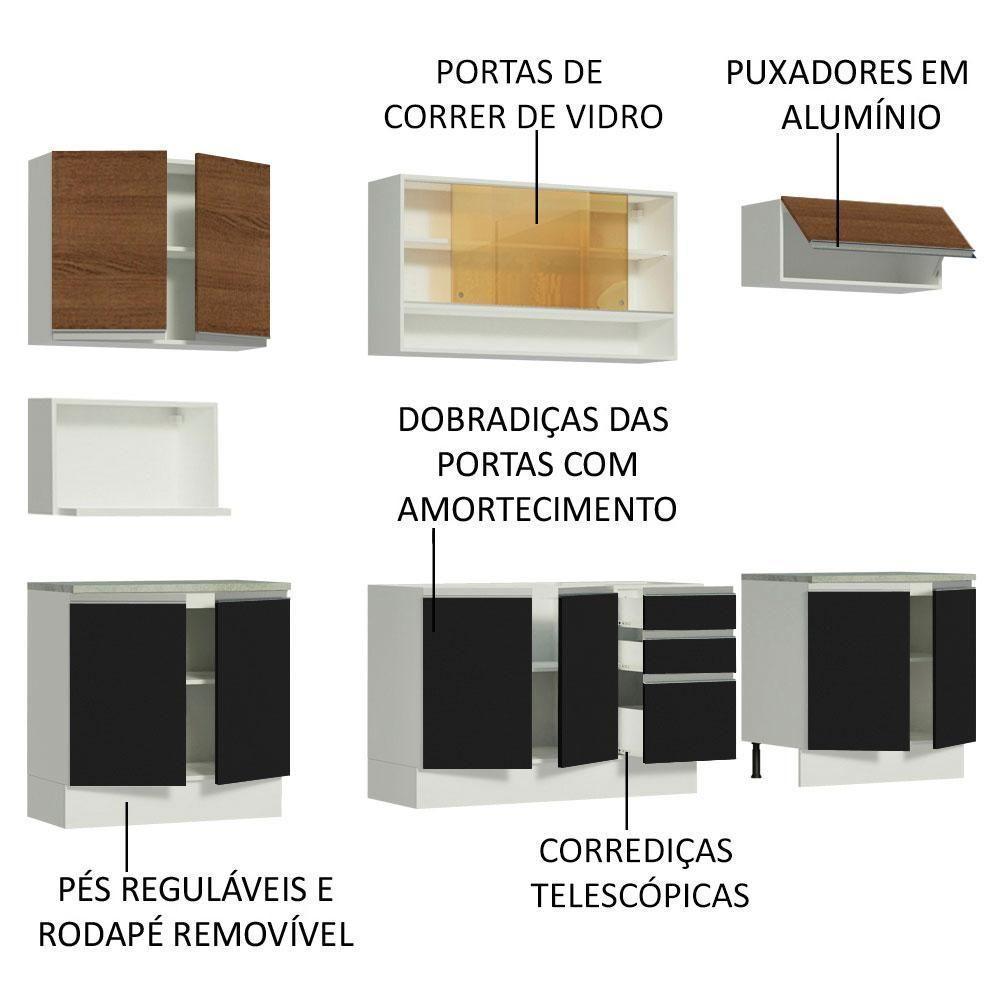 Cozinha Completa Armário Balcão Branco/preto/rustic Madesa - 3