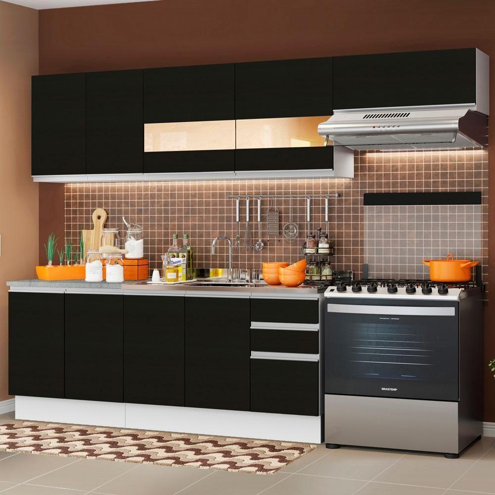 Cozinha Completa com Armário Balcão Branco/preto Madesa - 1