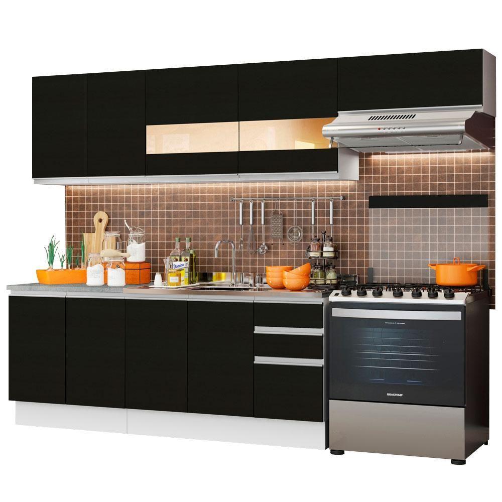 Cozinha Completa com Armário Balcão Branco/preto Madesa - 2