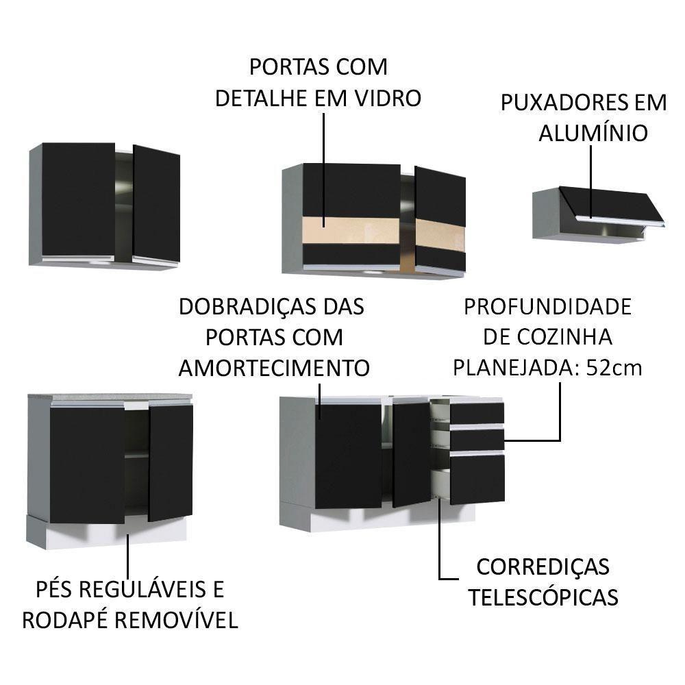 Cozinha Completa com Armário Balcão Branco/preto Madesa - 5