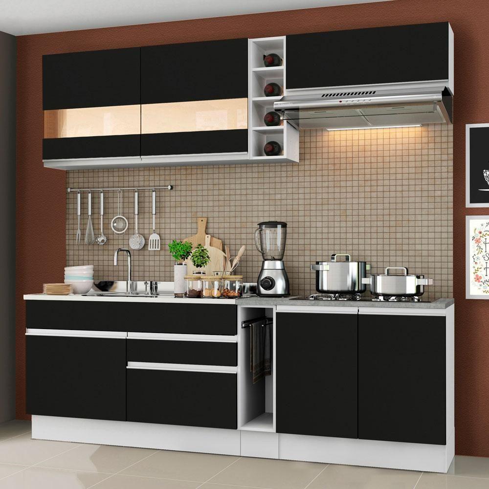 Cozinha Completa Madesa Parma Armário e Balcão Branco Preto - 2
