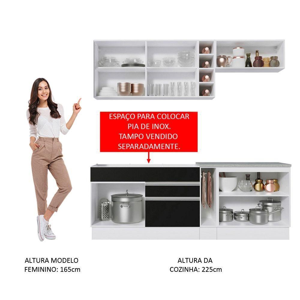 Cozinha Completa Madesa Parma Armário e Balcão Branco Preto - 3