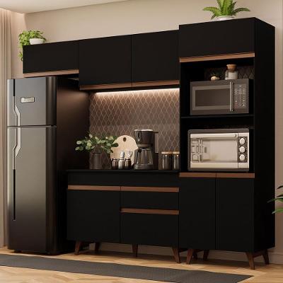 Cozinha Completa Reims 260008 8 Portas 1 Gaveta 260cm Preto Texturizado
