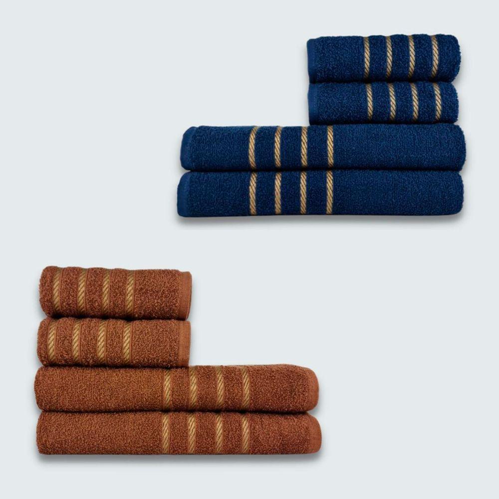 Jogo De Toalha 8 Peça Coleção Montreal 100% Algodão Azul+marrom - 1