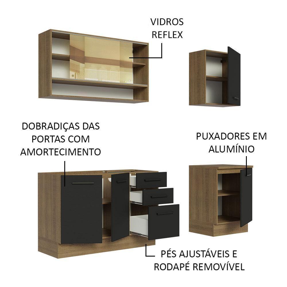 Cozinha Completa Madesa Agata 180002 Com Armário E Balcão (sem Tampo E Pia) - Rustic/preto - 4