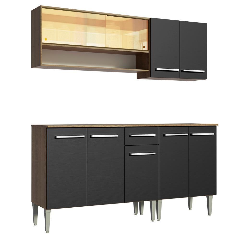 Cozinha Completa Madesa Balcão e Armário Vidro Rustic/preto - 8