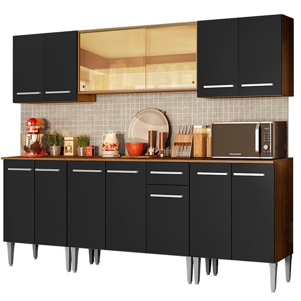 Cozinha Completa Madesa Balcão e Armário Aéreo Rustic/preto - 1