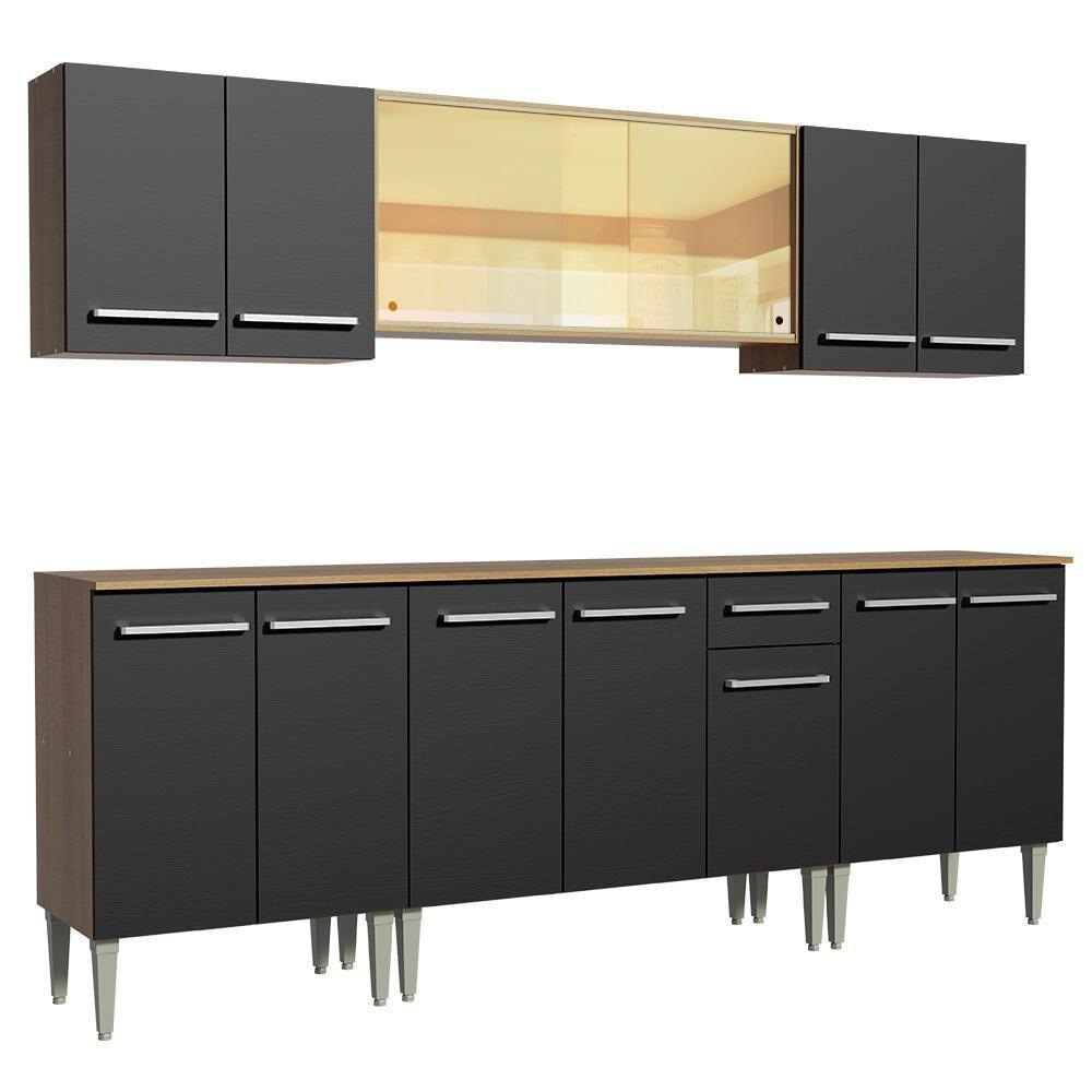 Cozinha Completa Madesa Balcão e Armário Aéreo Rustic/preto - 3