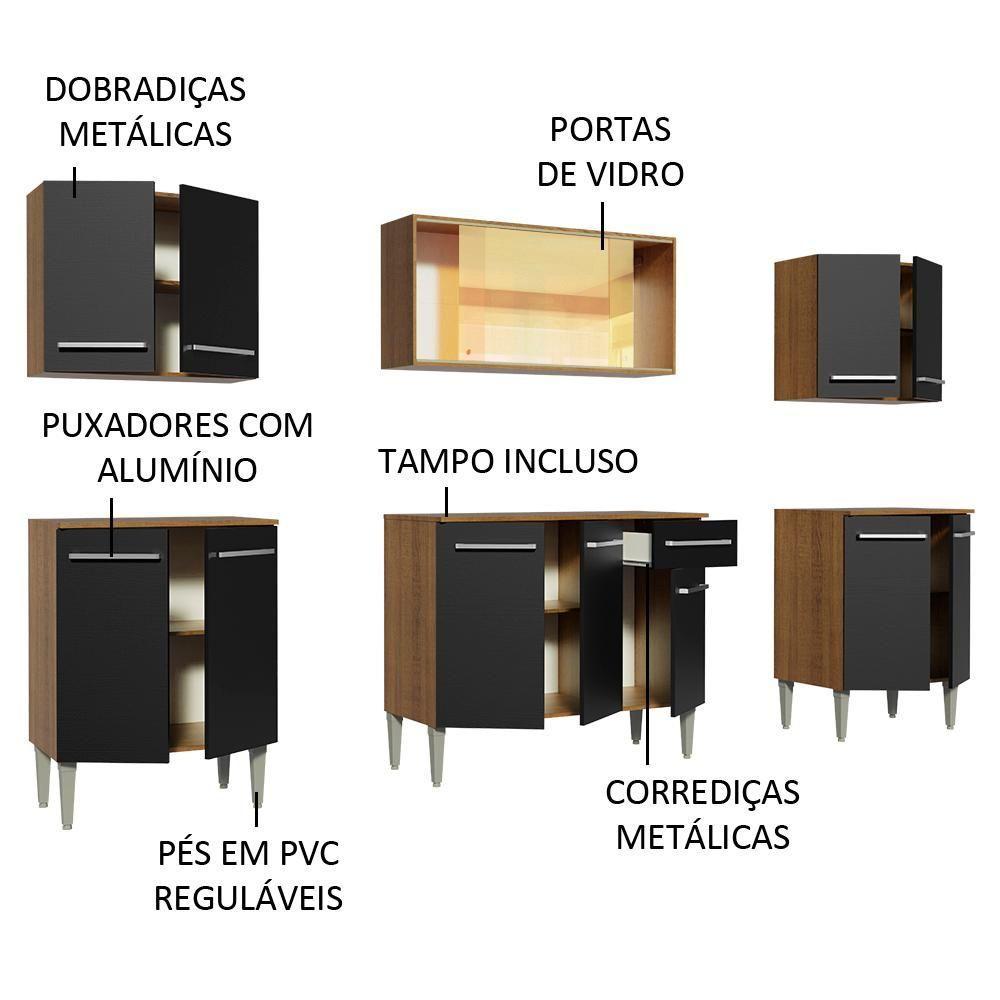 Cozinha Completa Madesa Balcão e Armário Aéreo Rustic/preto - 5