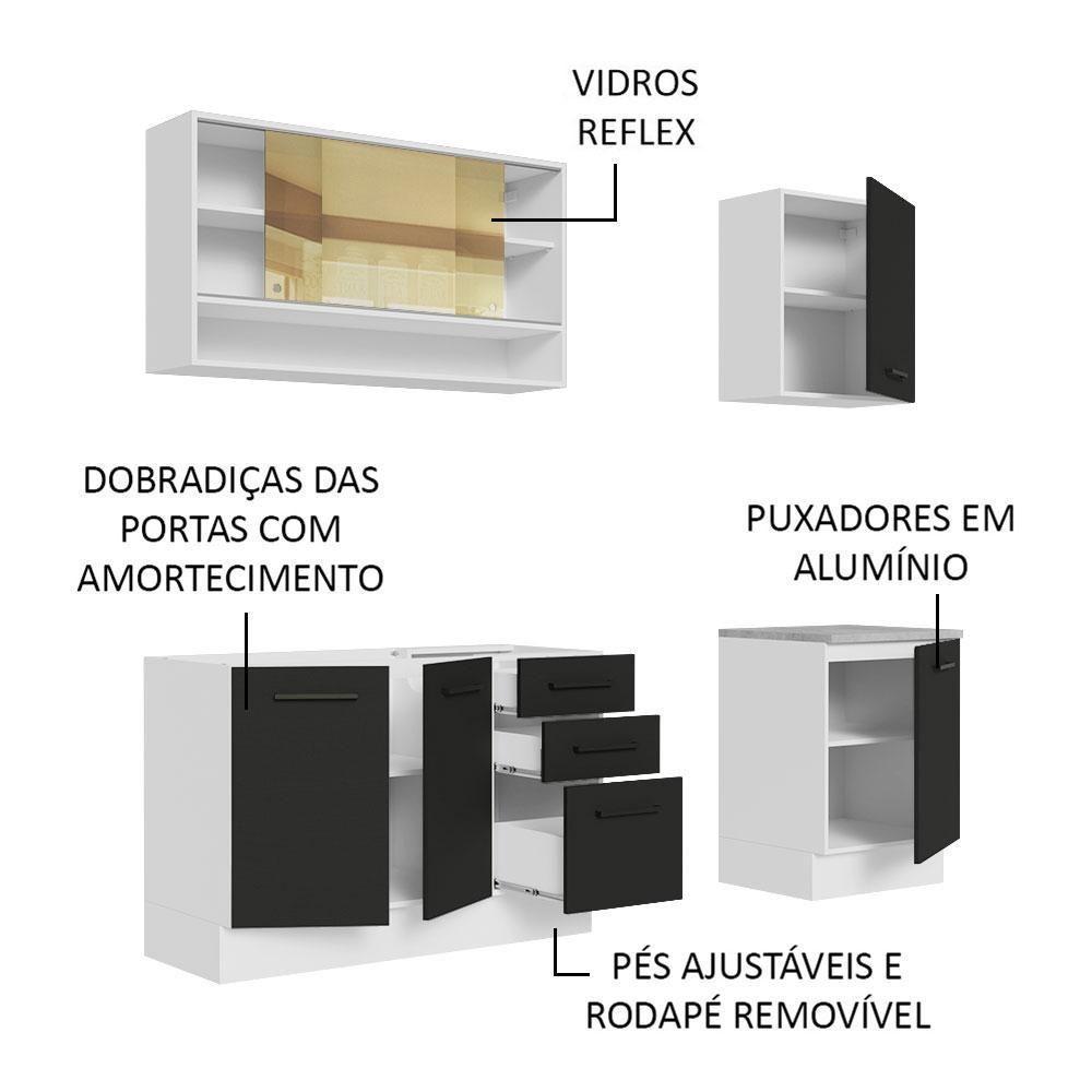 Cozinha Completa Madesa Agata 180002 Com Armário E Balcão (sem Tampo E Pia) - Branco/preto - 3