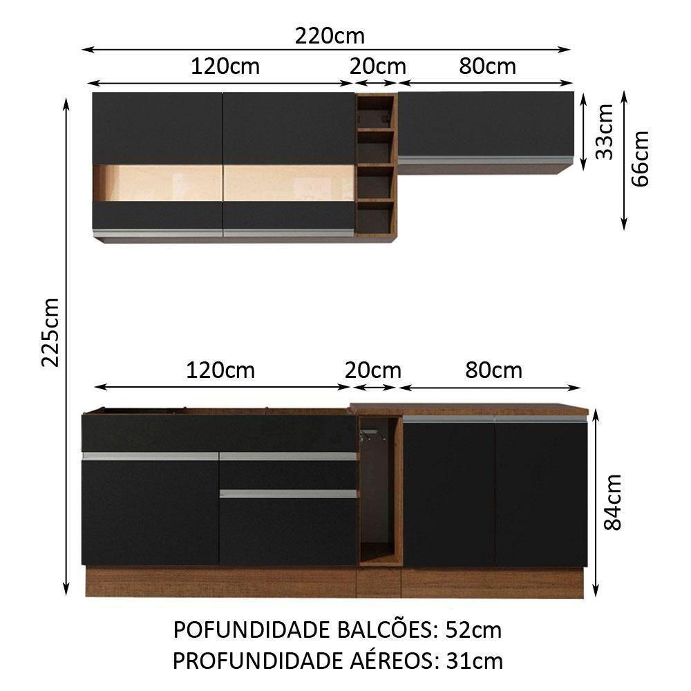Cozinha Completa Madesa Parma Armário e Balcão Rustic Preto - 7